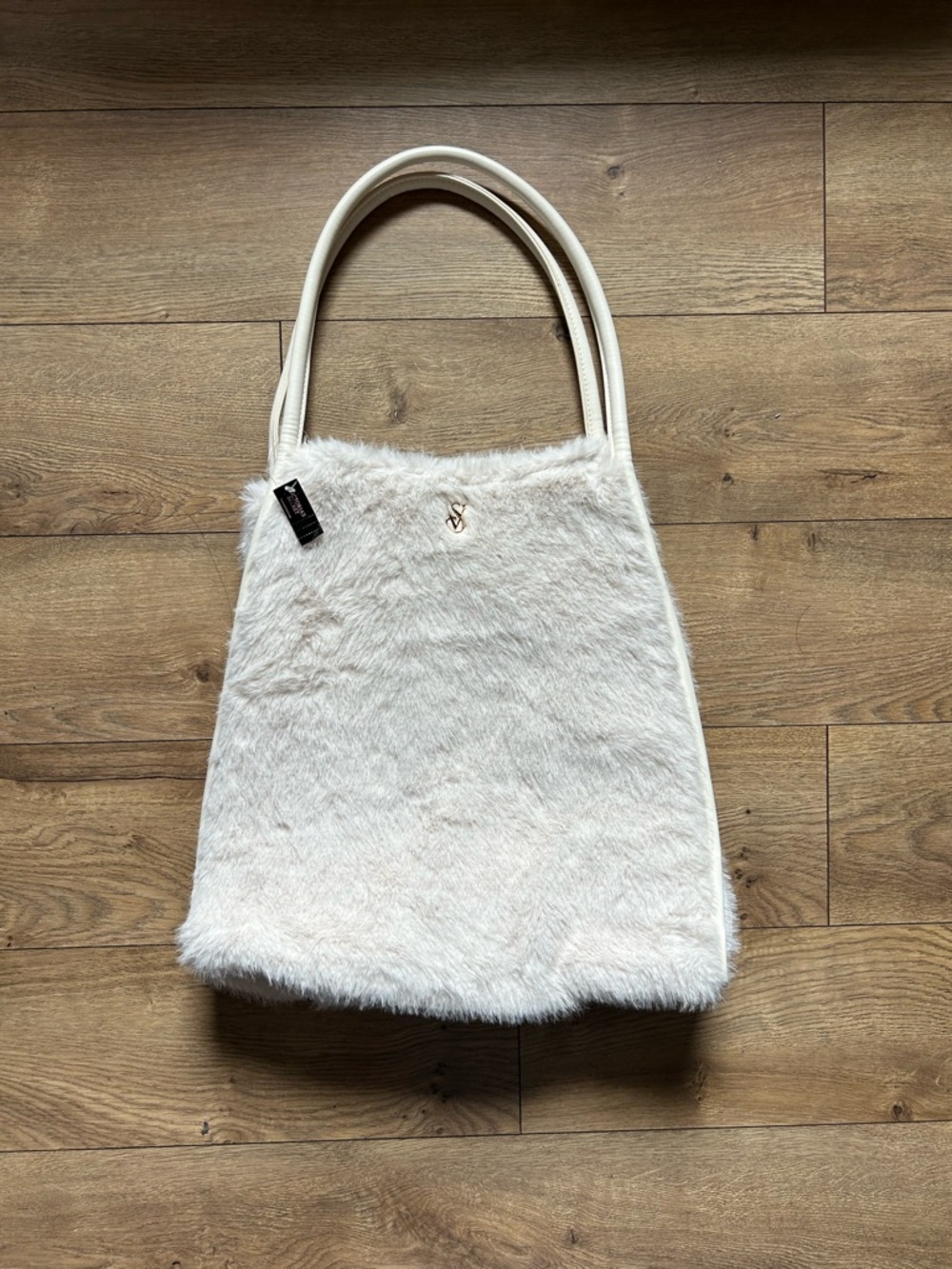 Victoria's Secret NWT Ivory Faux Fur Tote with Double Handles
